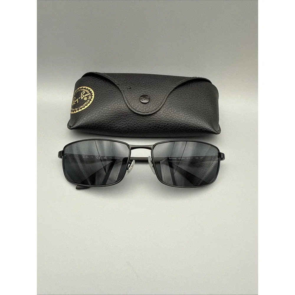 RAY-BAN RB3498 002/9A BLACK AUTHENTIC FULL RIM PILOT SUNGLASSES 61-17-135 & CASE